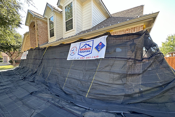 Roof Replacement setup sized debris catch net