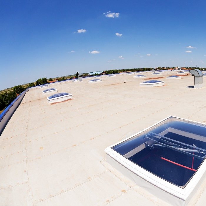 Commercial Flat roof with skylights and air duct vents